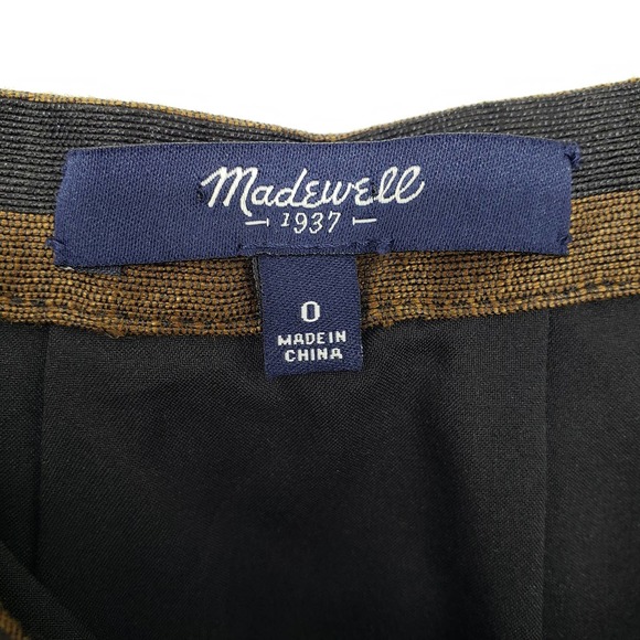 Madewell Striped Skirt 0 A Line Pleated Knee Length Linen Silk Brown Black 08334 - Picture 4 of 9